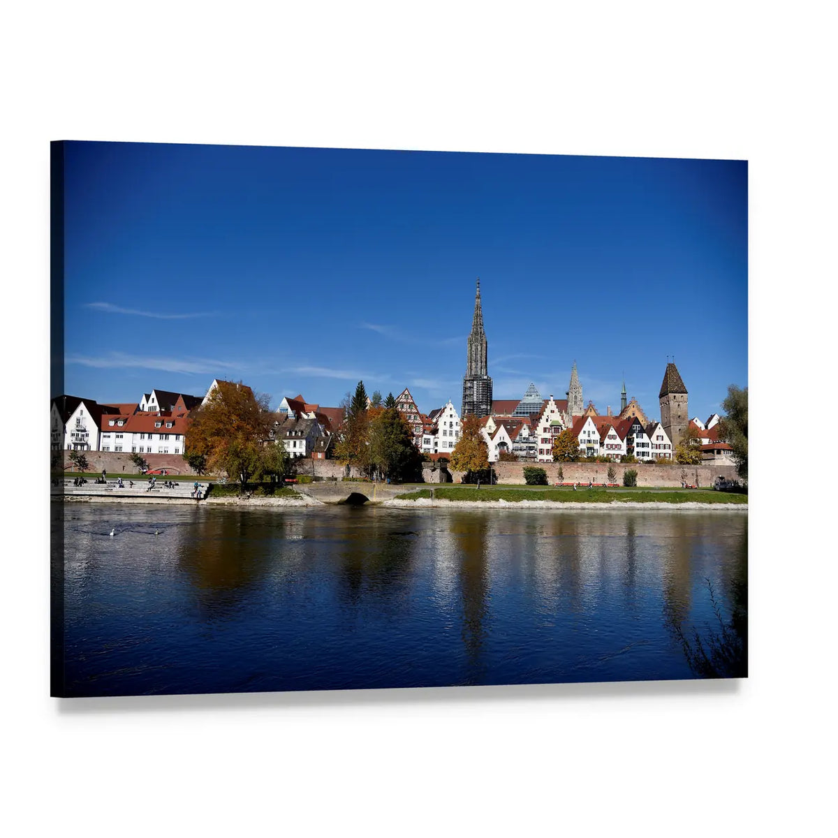Muenster Tower and Danube in Autumn Canvas Wall Art, single panel gallery wrapped canvas, angled product view