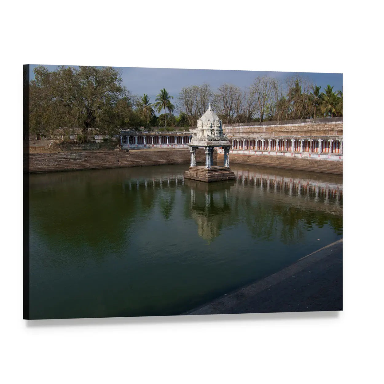 Ekambareswarar Temple Tank Kanchipuram Canvas Wall Art, single panel gallery wrapped canvas, angled product view