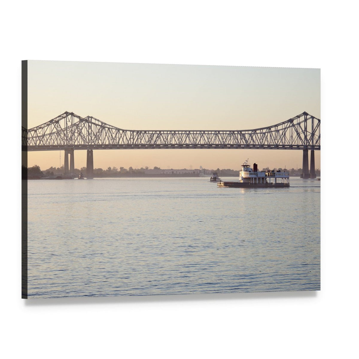 Mississippi River Truss Bridge Canvas Wall Art, single panel gallery wrapped canvas, angled product view