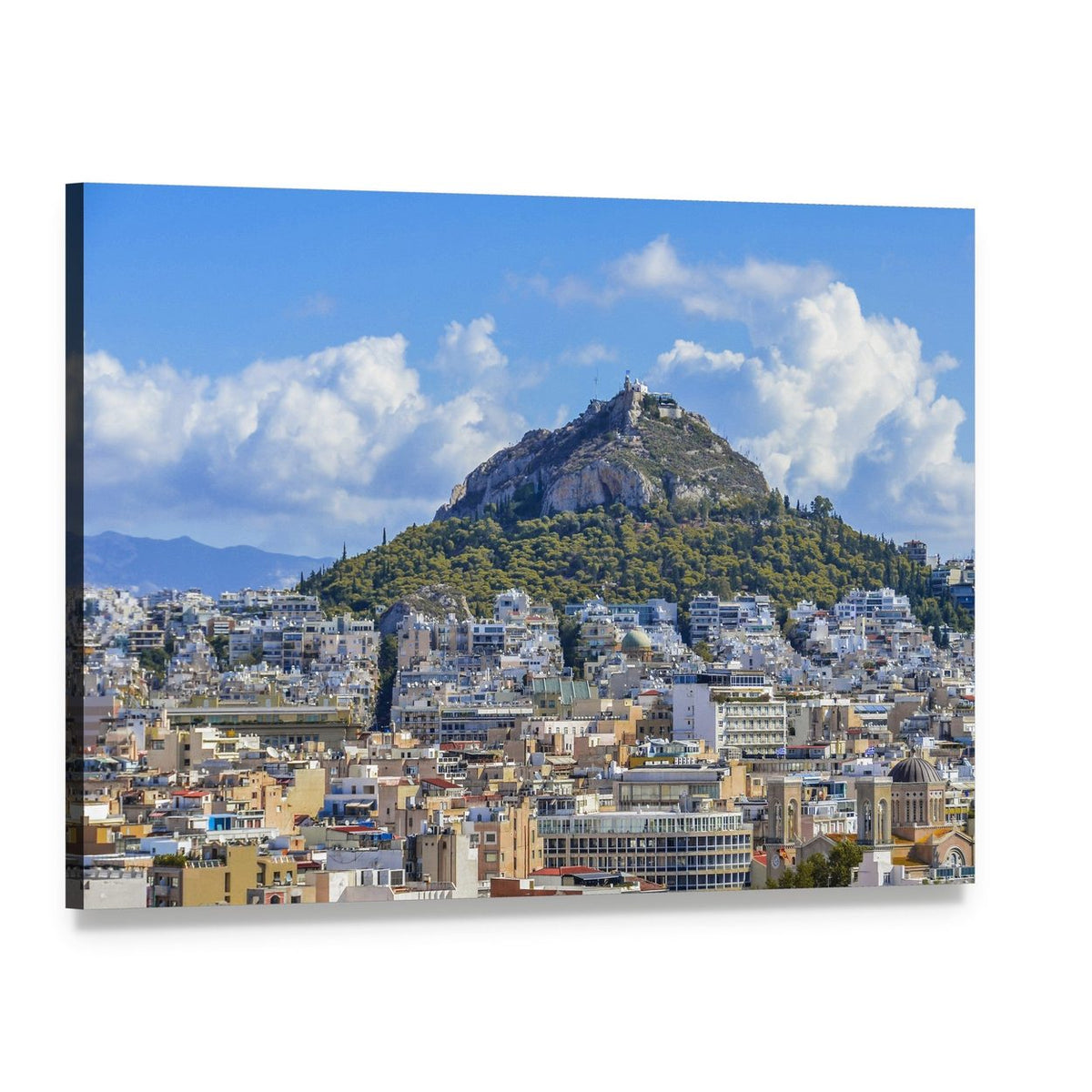 Lycabettus Mountain Cityscape Canvas Wall Art, single panel gallery wrapped canvas, angled product view