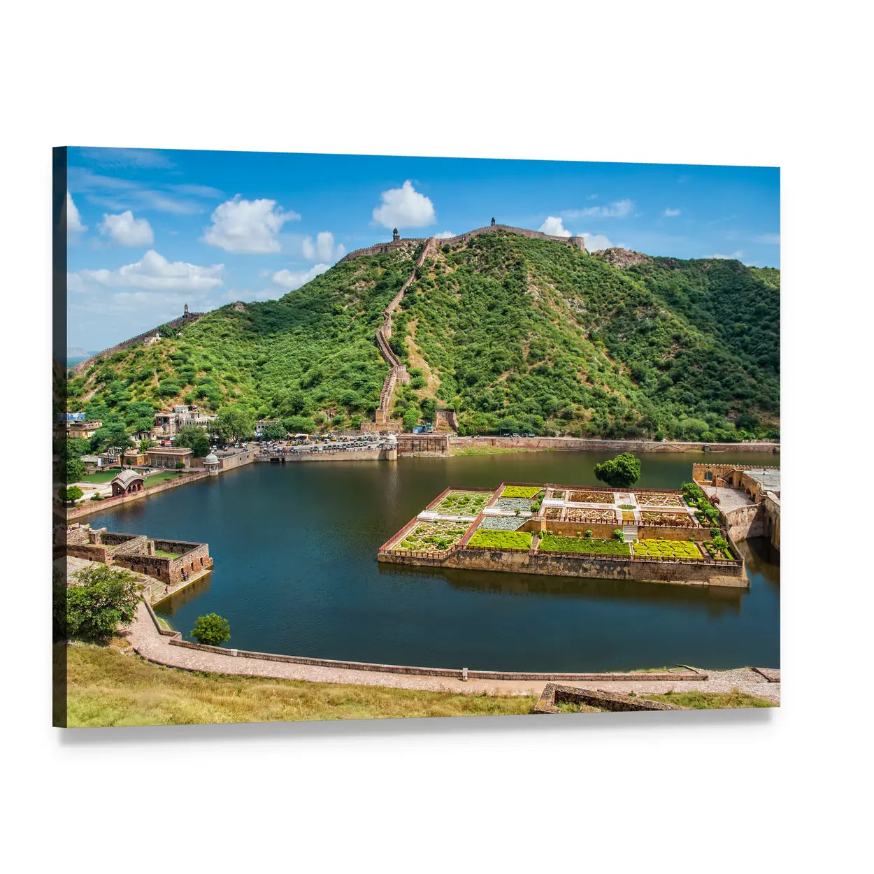 Maota Lake and Kesar Kyari Garden Canvas Wall Art, single panel gallery wrapped canvas, angled product view