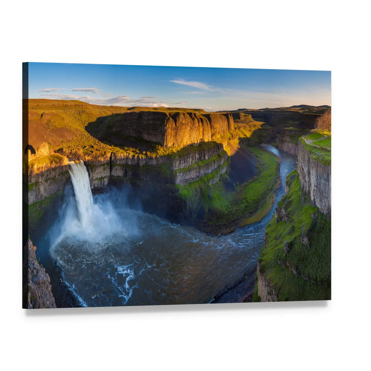 Palouse Falls Waterfall in Late Afternoon Light Canvas Wall Art, single panel gallery wrapped canvas, angled product view