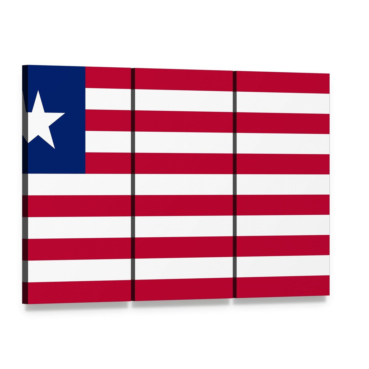 Liberian Flag Geometric Canvas Wall Art, 3 panel 3 Horizontal layout gallery wrapped canvas set, angled product view