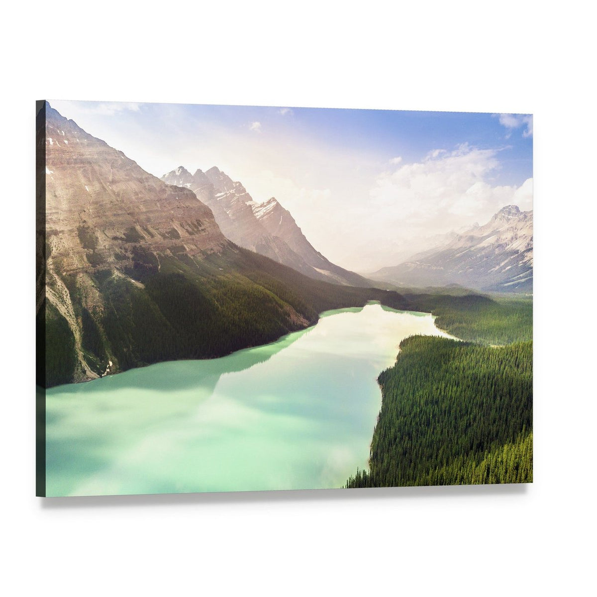 Turquoise Peyto Lake in Canada Canvas Wall Art, single panel gallery wrapped canvas, angled product view