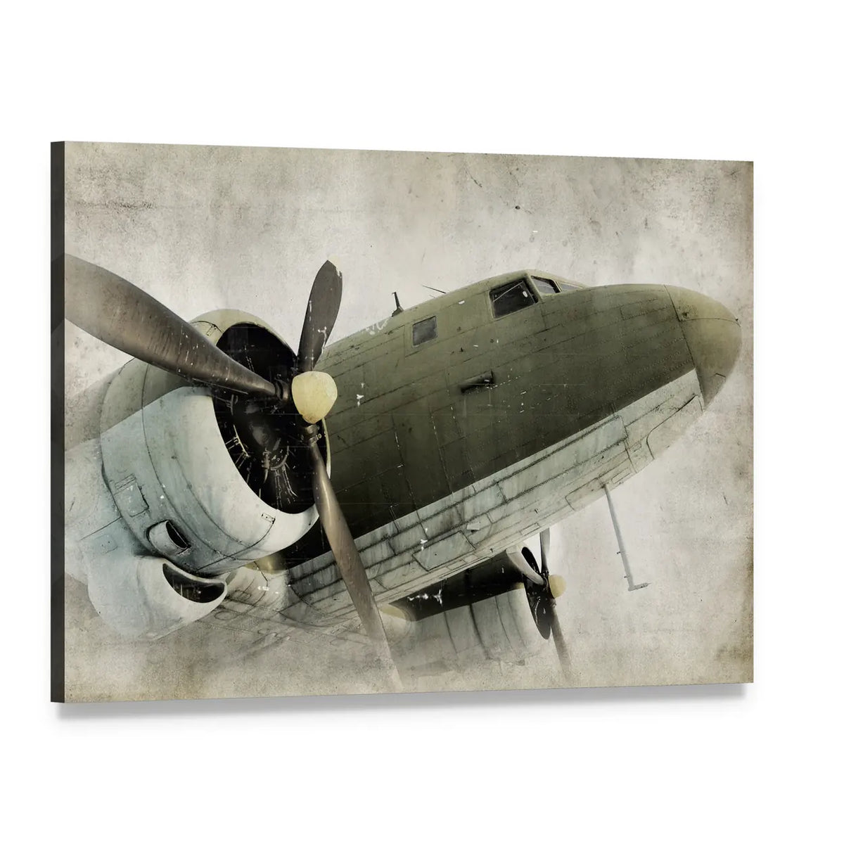 Vintage Propeller Airplane Close-up Canvas Wall Art, single panel gallery wrapped canvas, angled product view