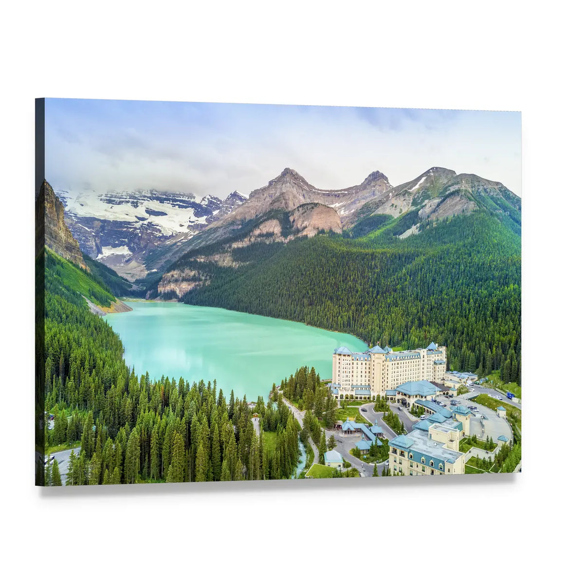 Turquoise Louise Lake Canvas Wall Art, single panel gallery wrapped canvas, angled product view