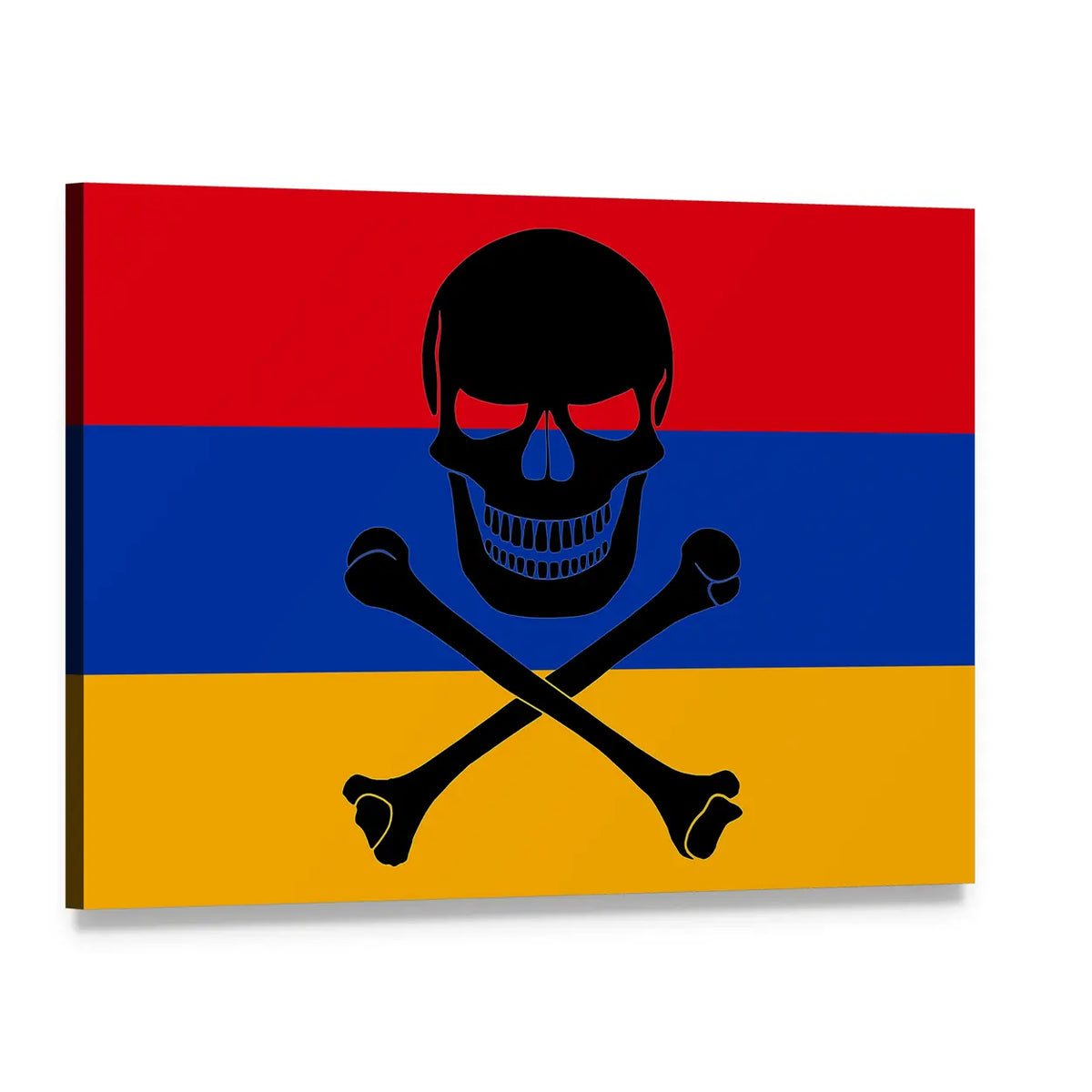 Armenian Flag with Skull and Crossbones Canvas Wall Art, single panel gallery wrapped canvas, angled product view