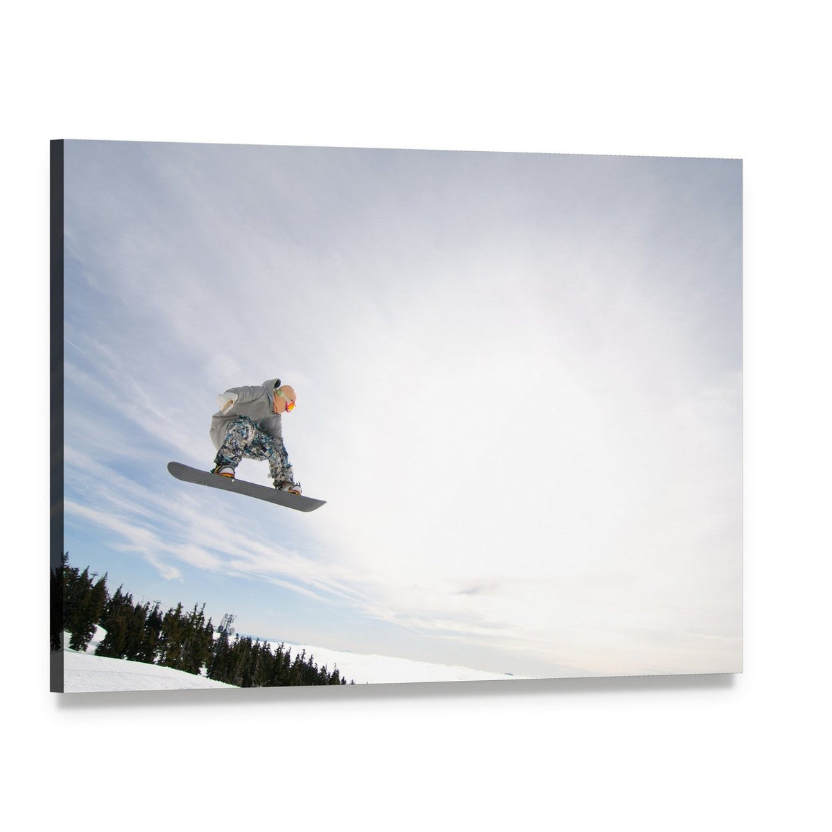 Snowboarder in Air Canvas Wall Art, single panel gallery wrapped canvas, angled product view