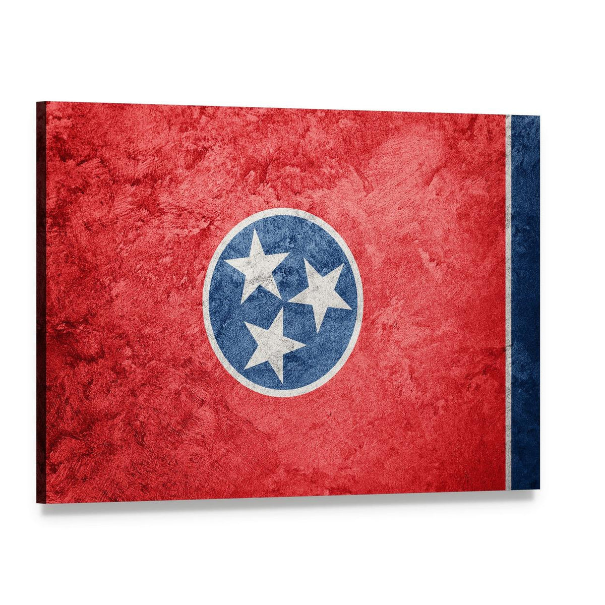 Grunge Tennessee Flag Canvas Wall Art, single panel gallery wrapped canvas, angled product view