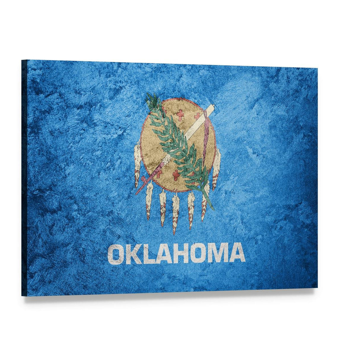 Grunge Oklahoma State Flag Canvas Wall Art, single panel gallery wrapped canvas, angled product view