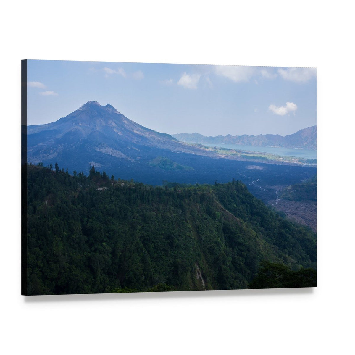 Agung Mountain with Lake and Forest Canvas Wall Art, single panel gallery wrapped canvas, angled product view