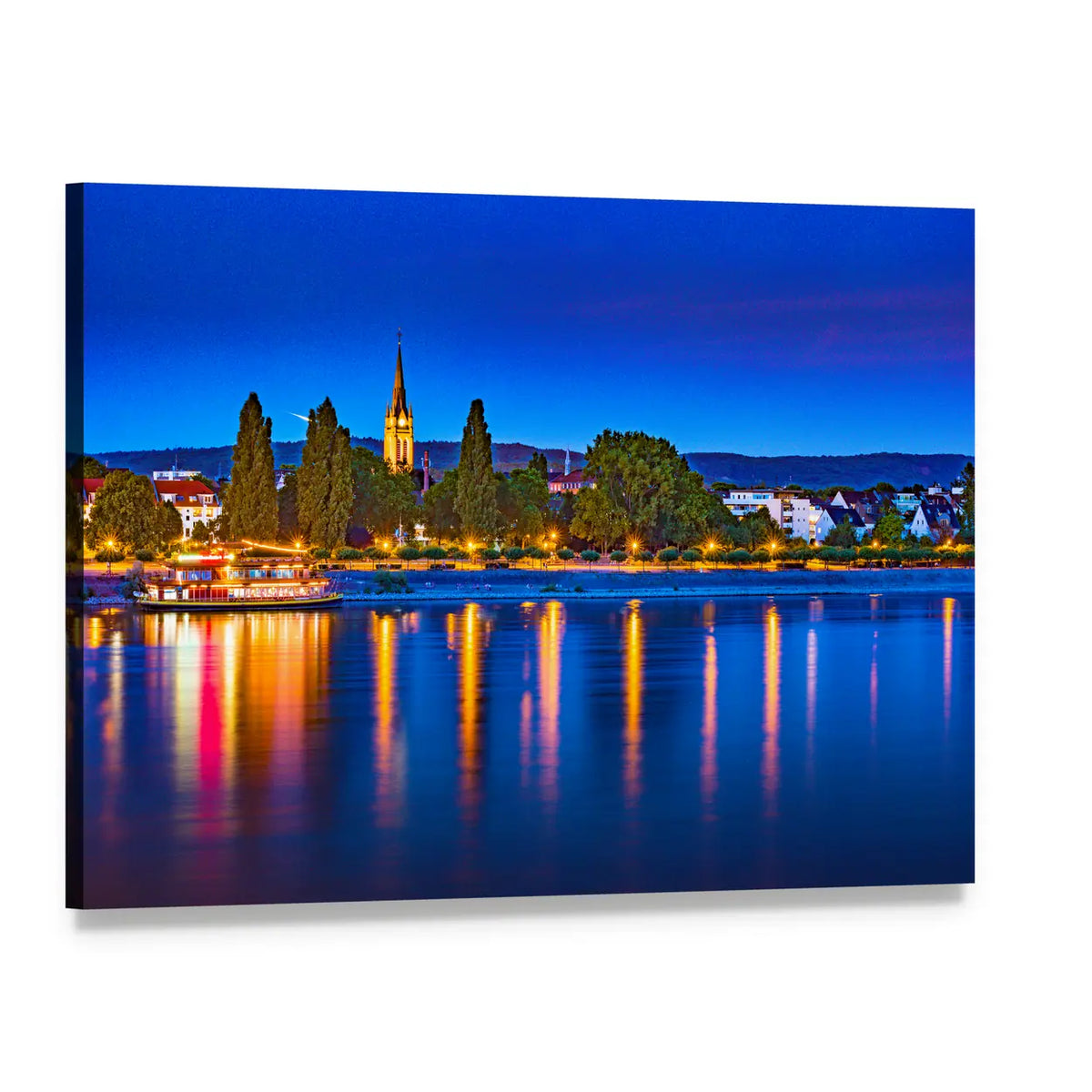 Bonn Skyline at Night Canvas Wall Art, single panel gallery wrapped canvas, angled product view