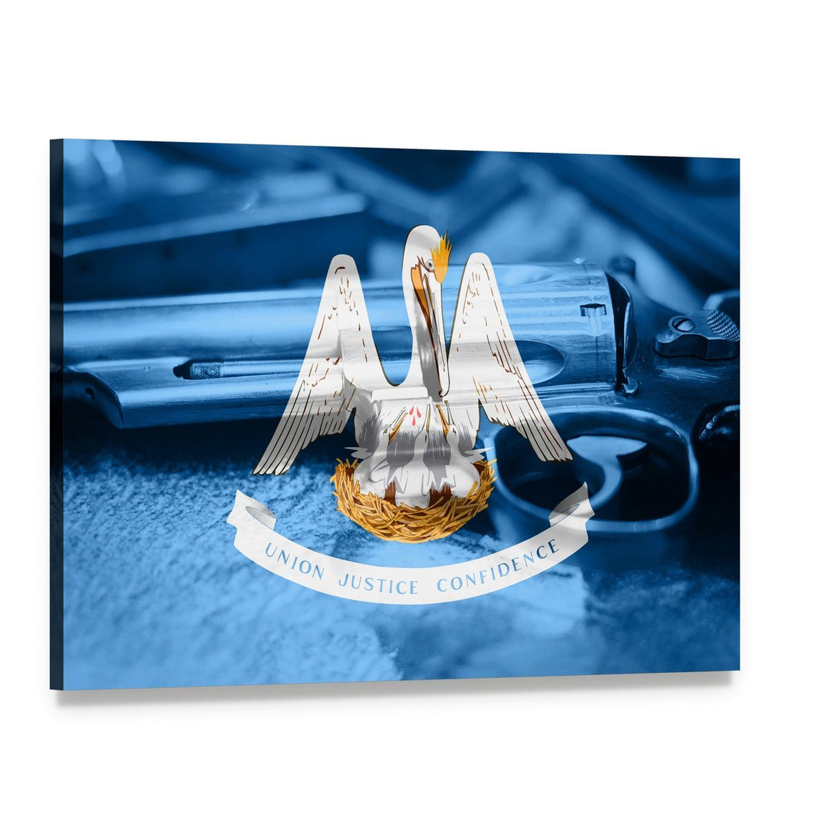 Louisiana State Flag Canvas Wall Art, single panel gallery wrapped canvas, angled product view