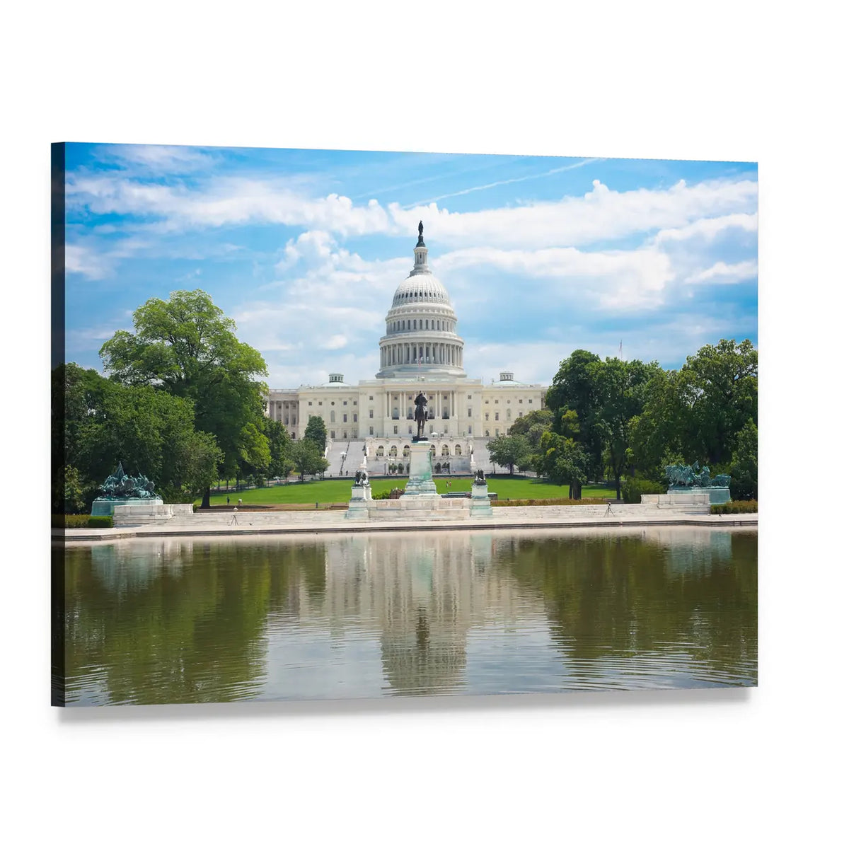 United States Capitol and Reflecting Pool Canvas Wall Art, single panel gallery wrapped canvas, angled product view
