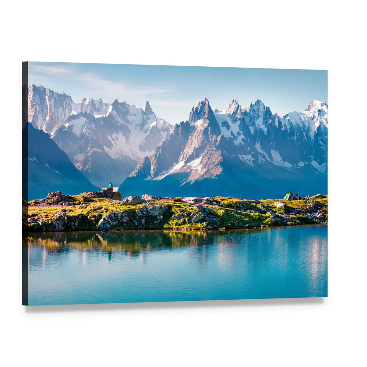 Mont Blanc Reflected in Alpine Lake Canvas Wall Art, single panel gallery wrapped canvas, angled product view