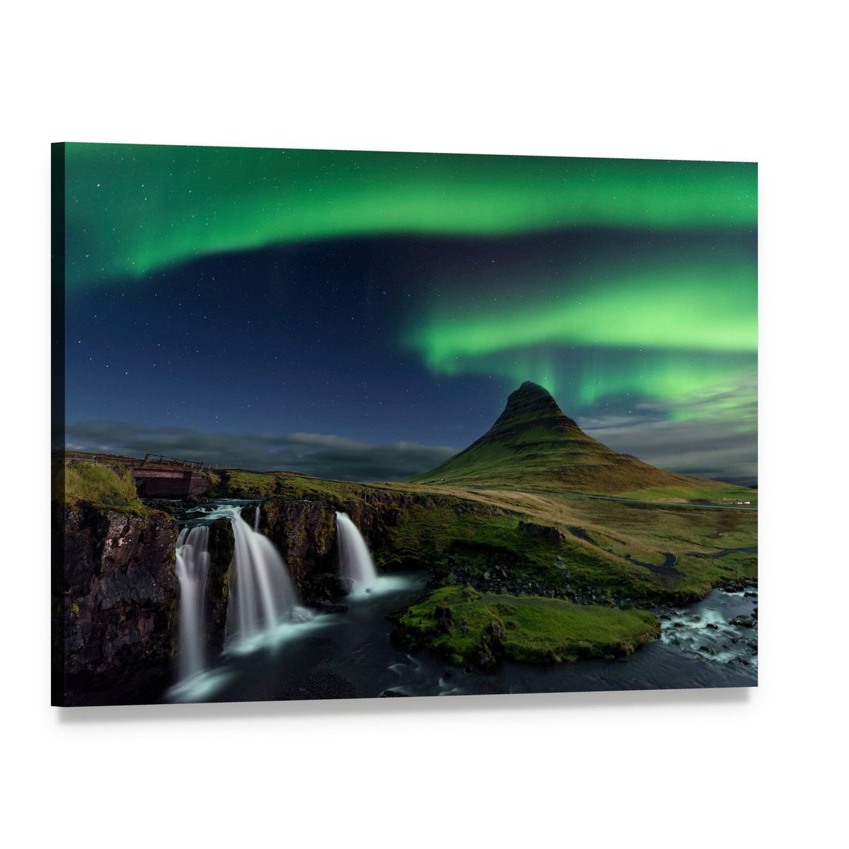Aurora Over Cone-shaped Mountain Canvas Wall Art, single panel gallery wrapped canvas, angled product view