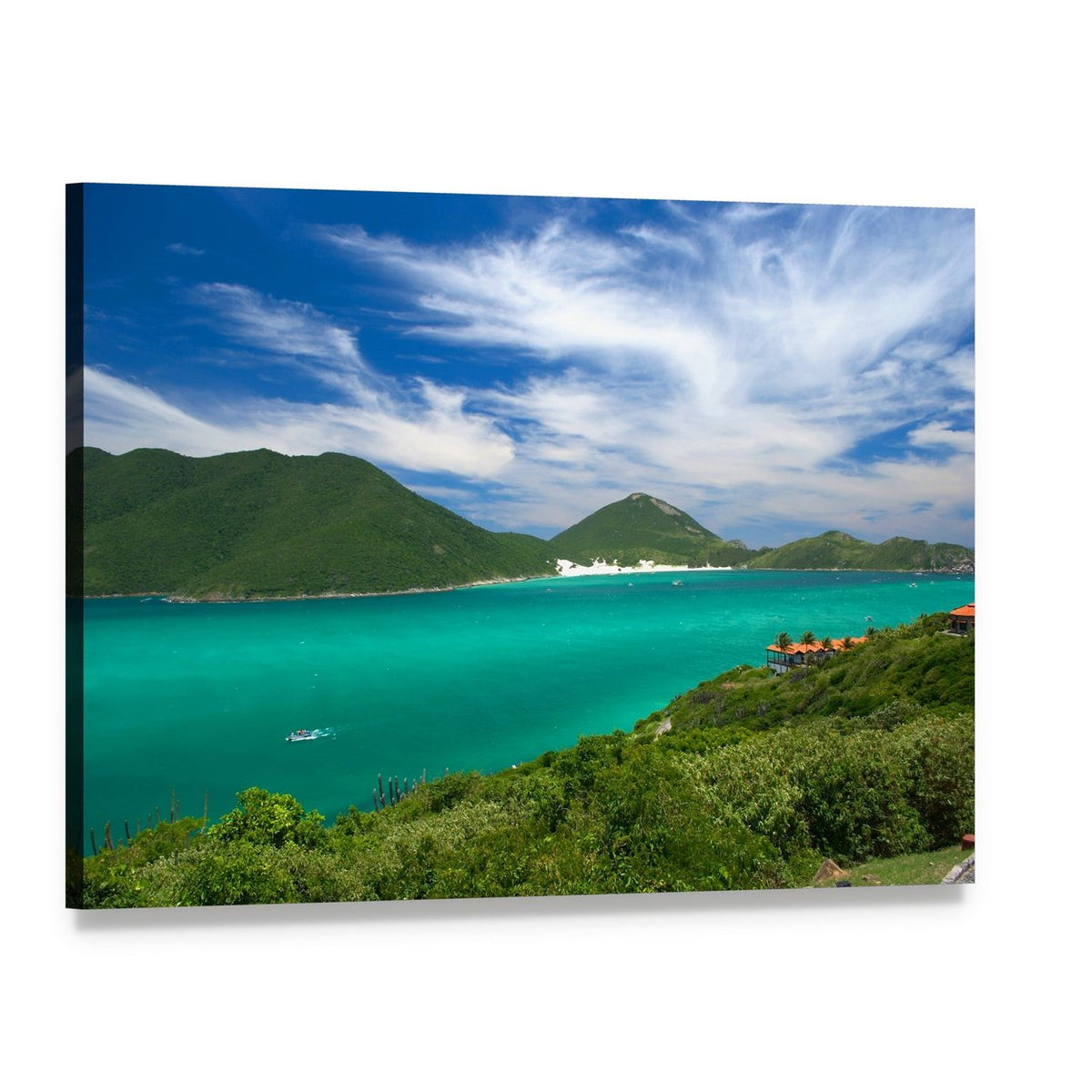 Arraial Do Cabo Turquoise Coastline Canvas Wall Art, single panel gallery wrapped canvas, angled product view