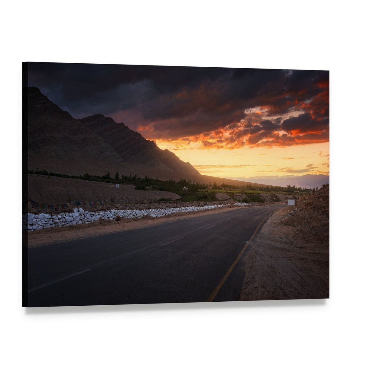 Winding Mountain Road at Sunset Canvas Wall Art, single panel gallery wrapped canvas, angled product view