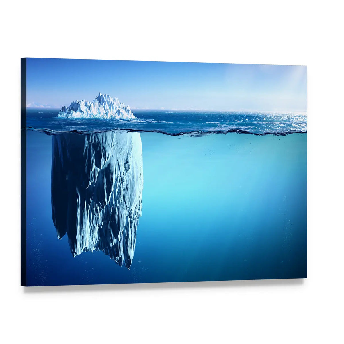 Iceberg Floating On Sea Canvas Wall Art, single panel gallery wrapped canvas, angled product view