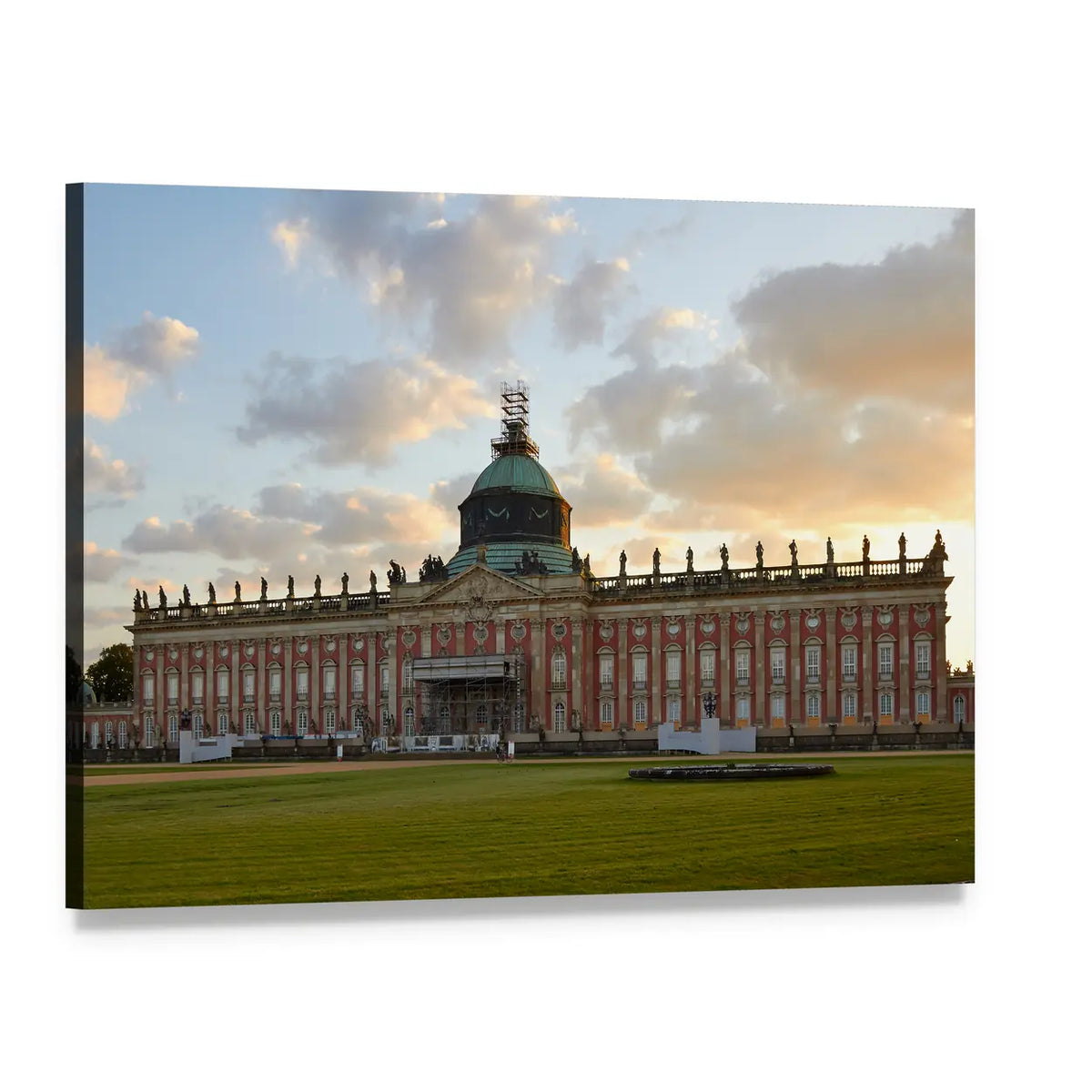 Neues Palais Red Facade at Sunset Canvas Wall Art, single panel gallery wrapped canvas, angled product view