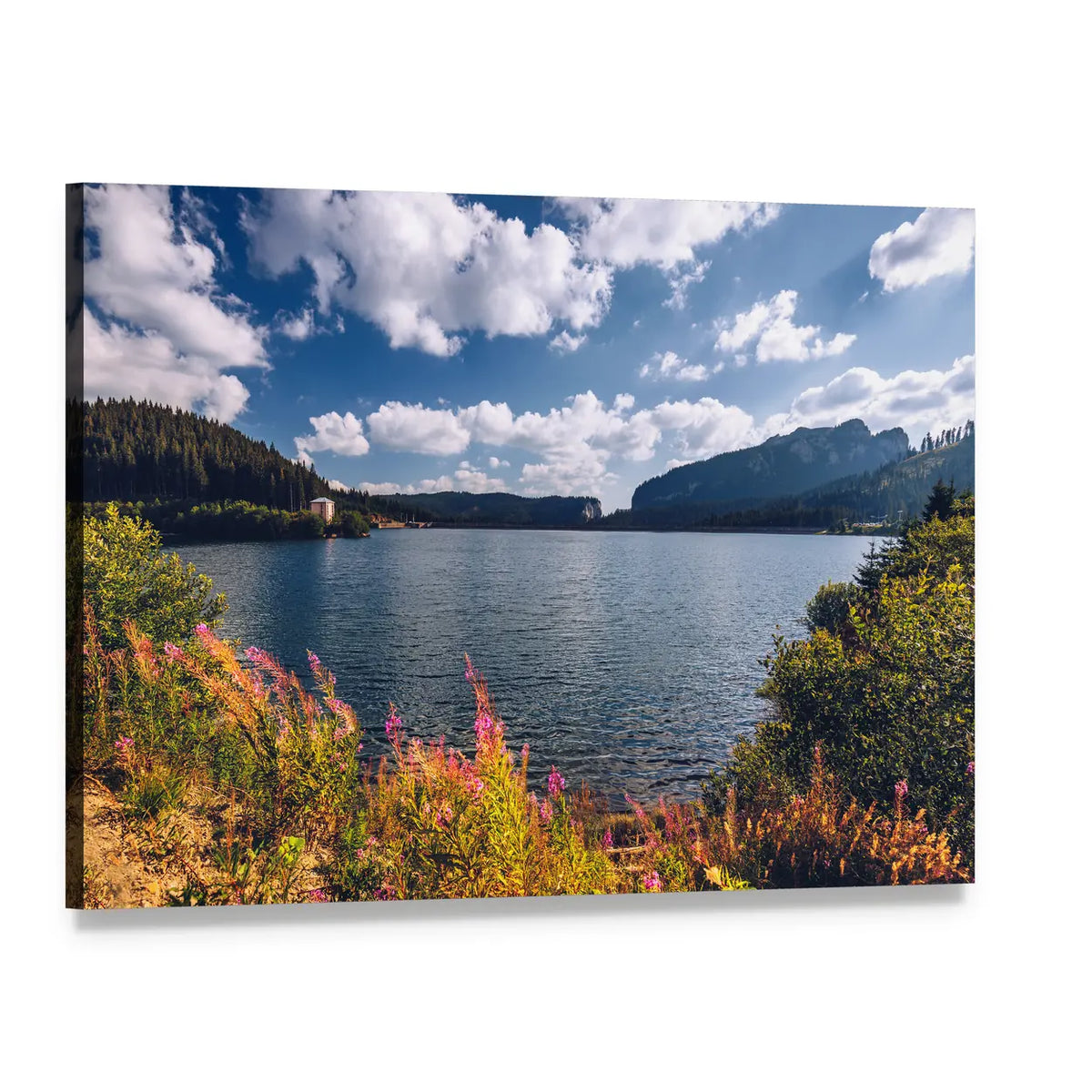View of Bolboci Lake Canvas Wall Art, single panel gallery wrapped canvas, angled product view