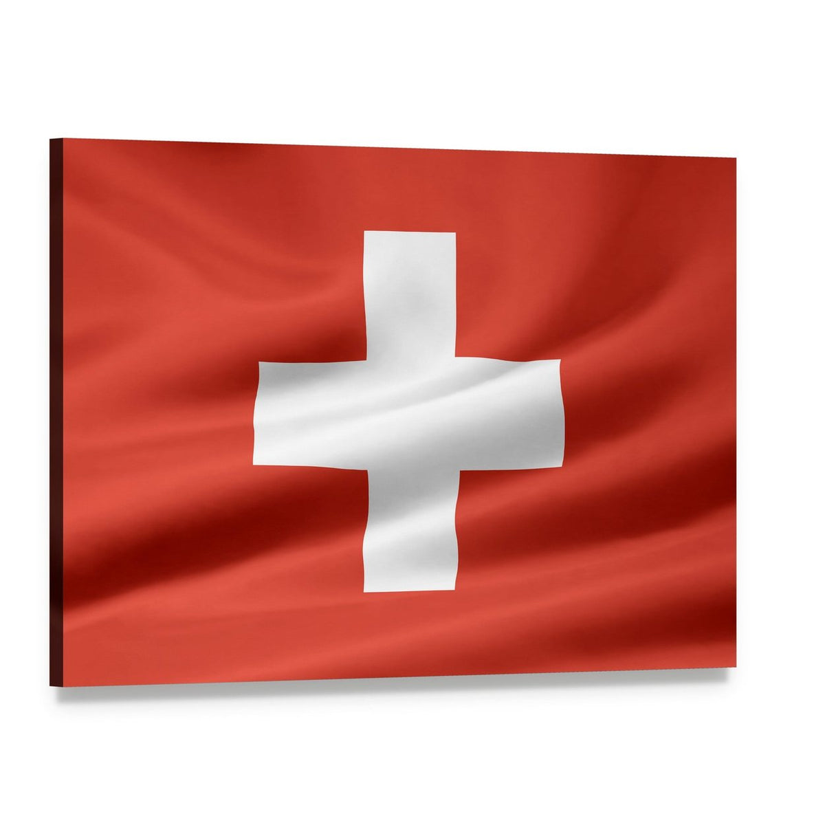 Swiss Flag with Subtle Folds Canvas Wall Art, single panel gallery wrapped canvas, angled product view
