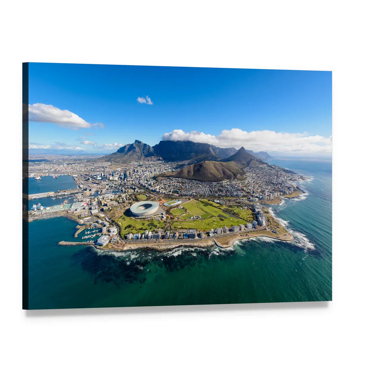 Aerial View of Cape Town Canvas Wall Art, single panel gallery wrapped canvas, angled product view