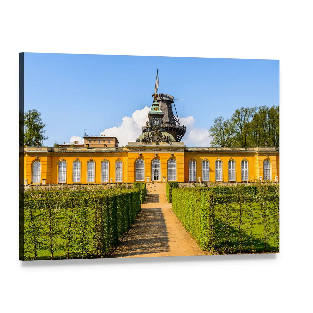 Potsdam Garden Path and Windmill Canvas Wall Art, single panel gallery wrapped canvas, angled product view
