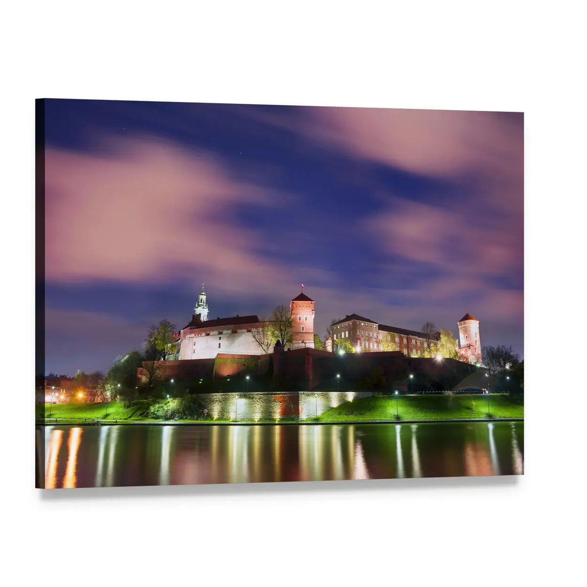 Wawel Castle Night View Canvas Wall Art, single panel gallery wrapped canvas, angled product view