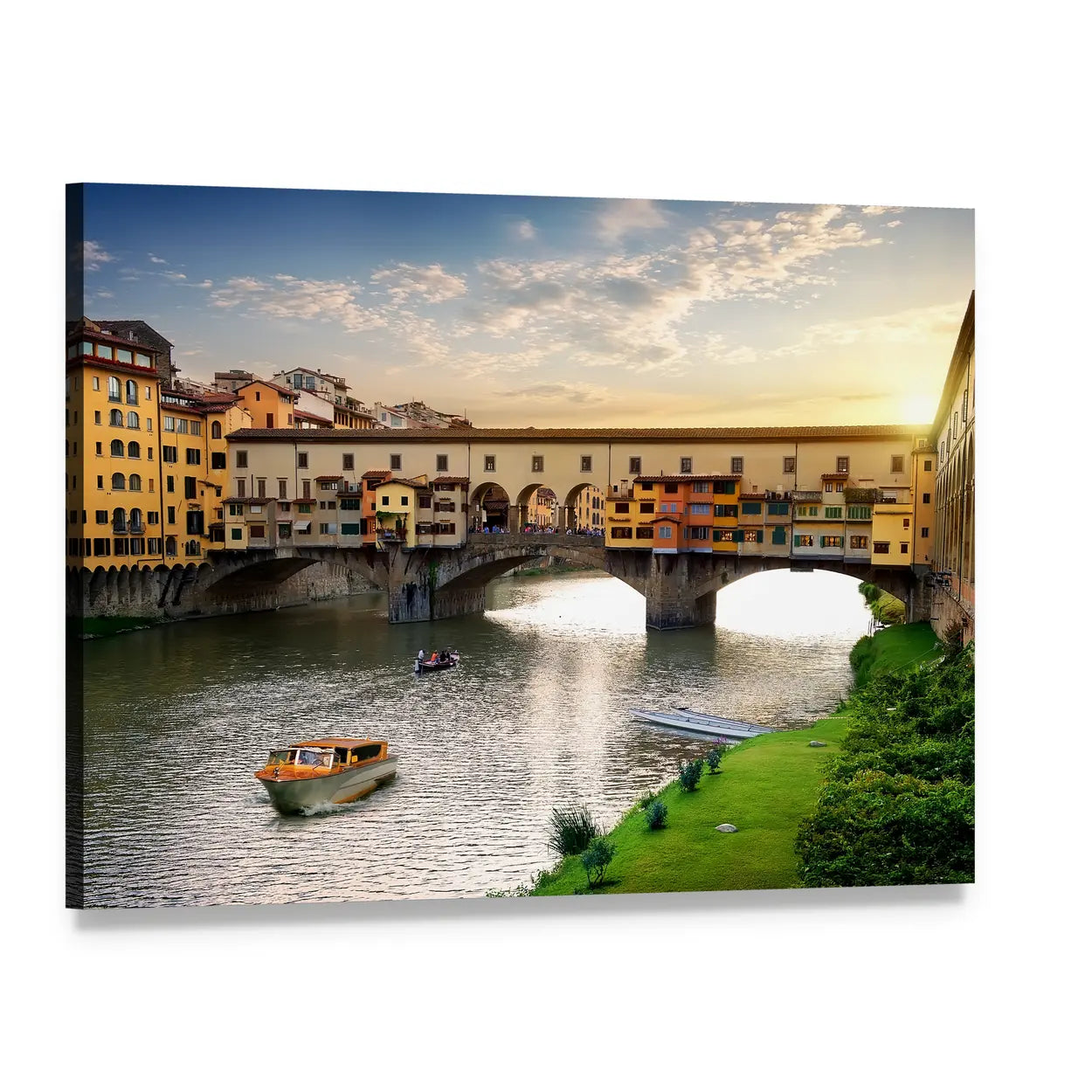 Ponte Vecchio In Florence At Sunset In Italy Canvas Wall Art, single panel gallery wrapped canvas, angled product view