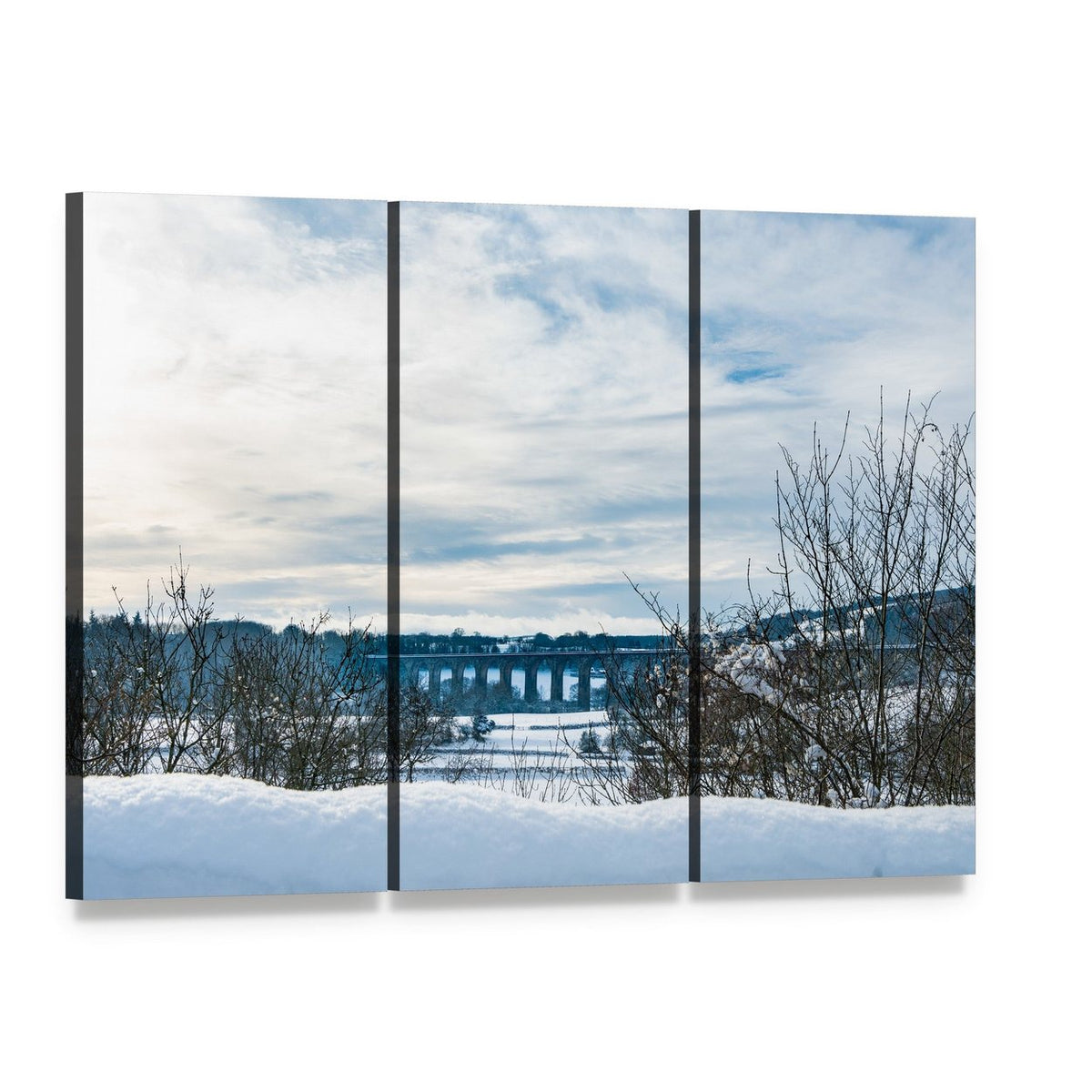 Old Chirk Railway Bridge Canvas Wall Art, 3 panel 3 Horizontal layout gallery wrapped canvas set, angled product view