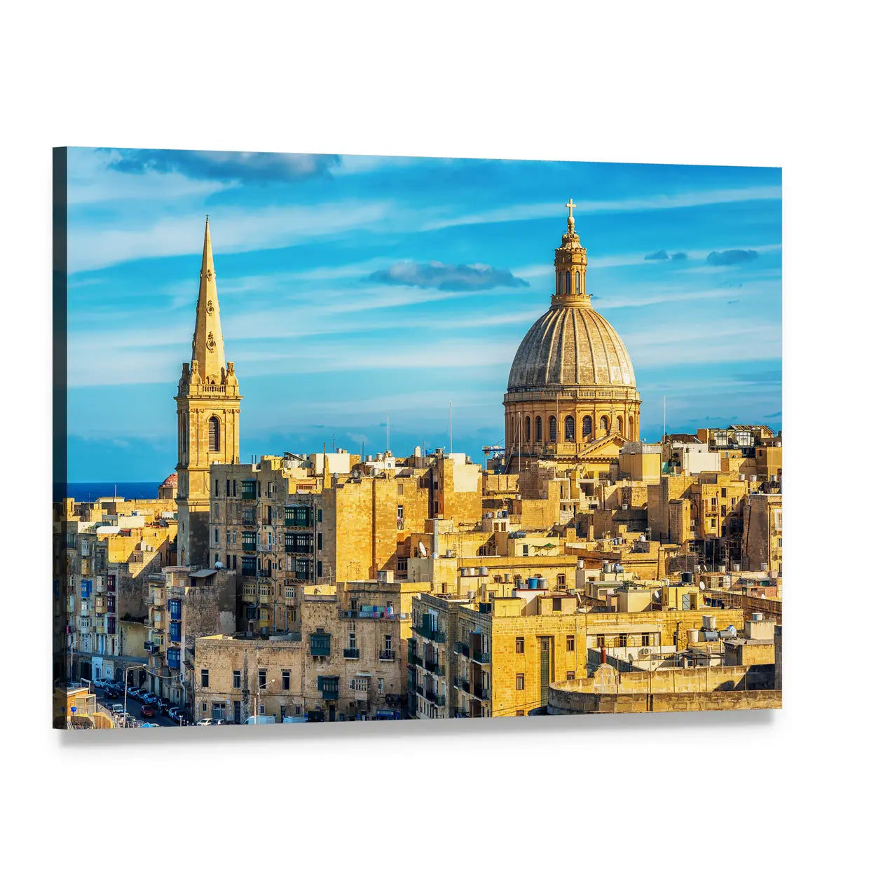 Valletta Skyline, Malta Canvas Wall Art, single panel gallery wrapped canvas, angled product view