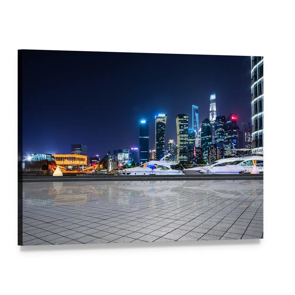 Shanghai at Night Canvas Wall Art, single panel gallery wrapped canvas, angled product view