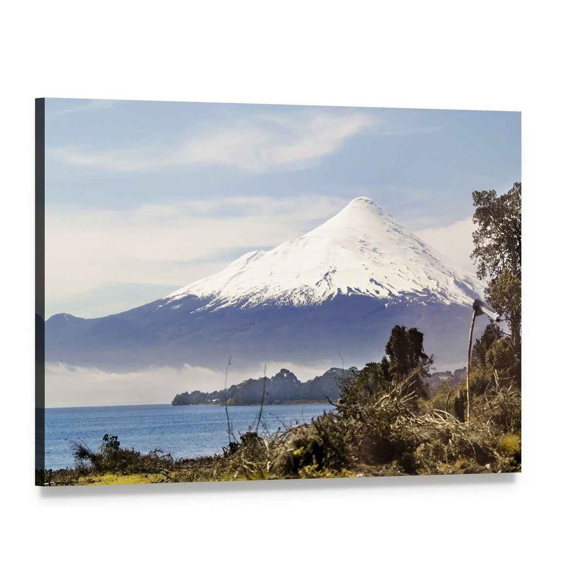 Osorno Volcano Behind Llanquihue Lake Canvas Wall Art, single panel gallery wrapped canvas, angled product view