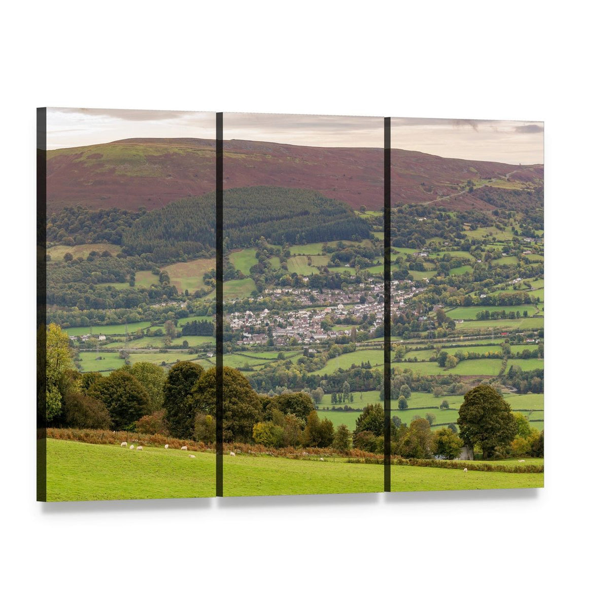 View Over Gilwern Hill Canvas Wall Art, 3 panel 3 Horizontal layout gallery wrapped canvas set, angled product view