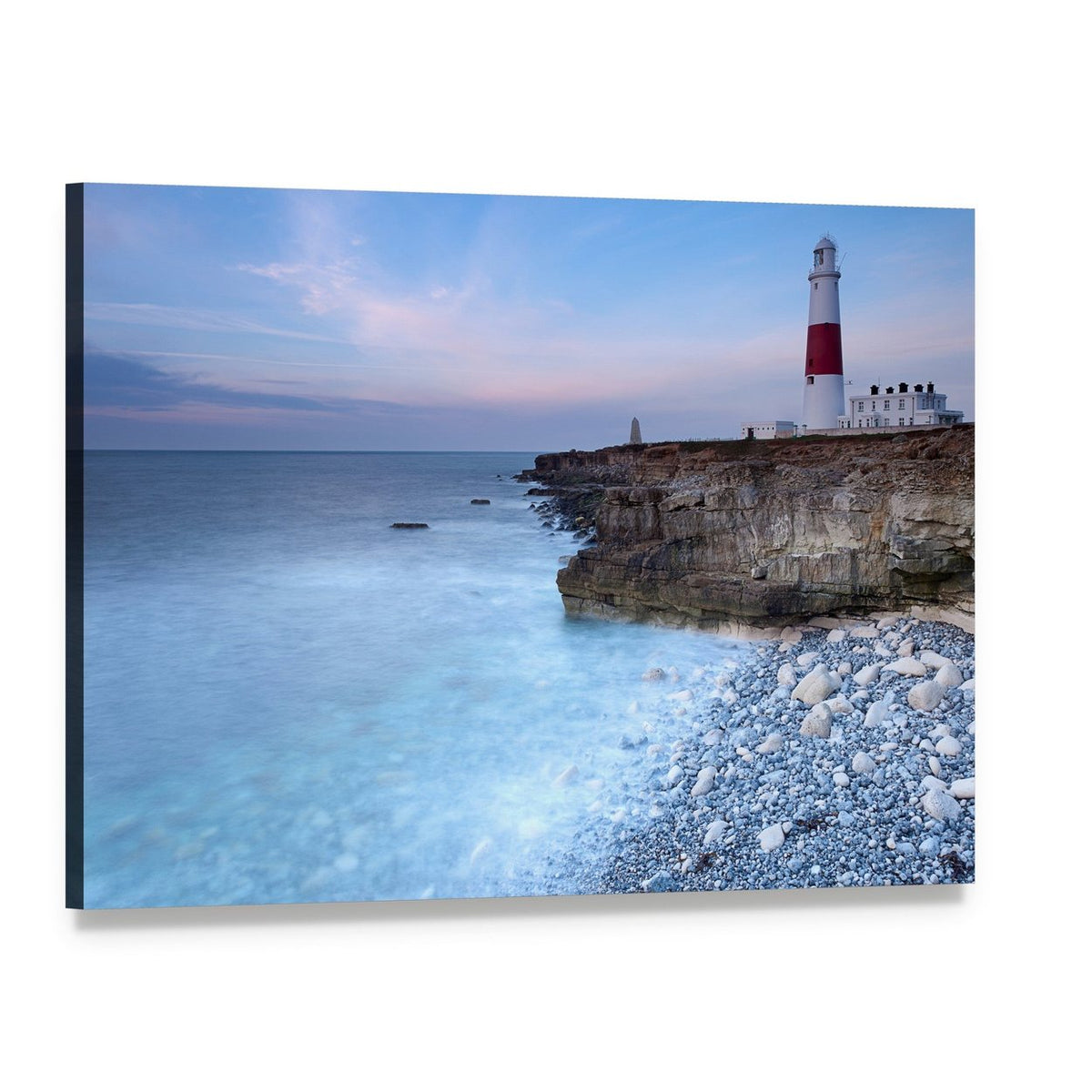 Soft Light on the Lighthouse at Dusk Canvas Wall Art, single panel gallery wrapped canvas, angled product view