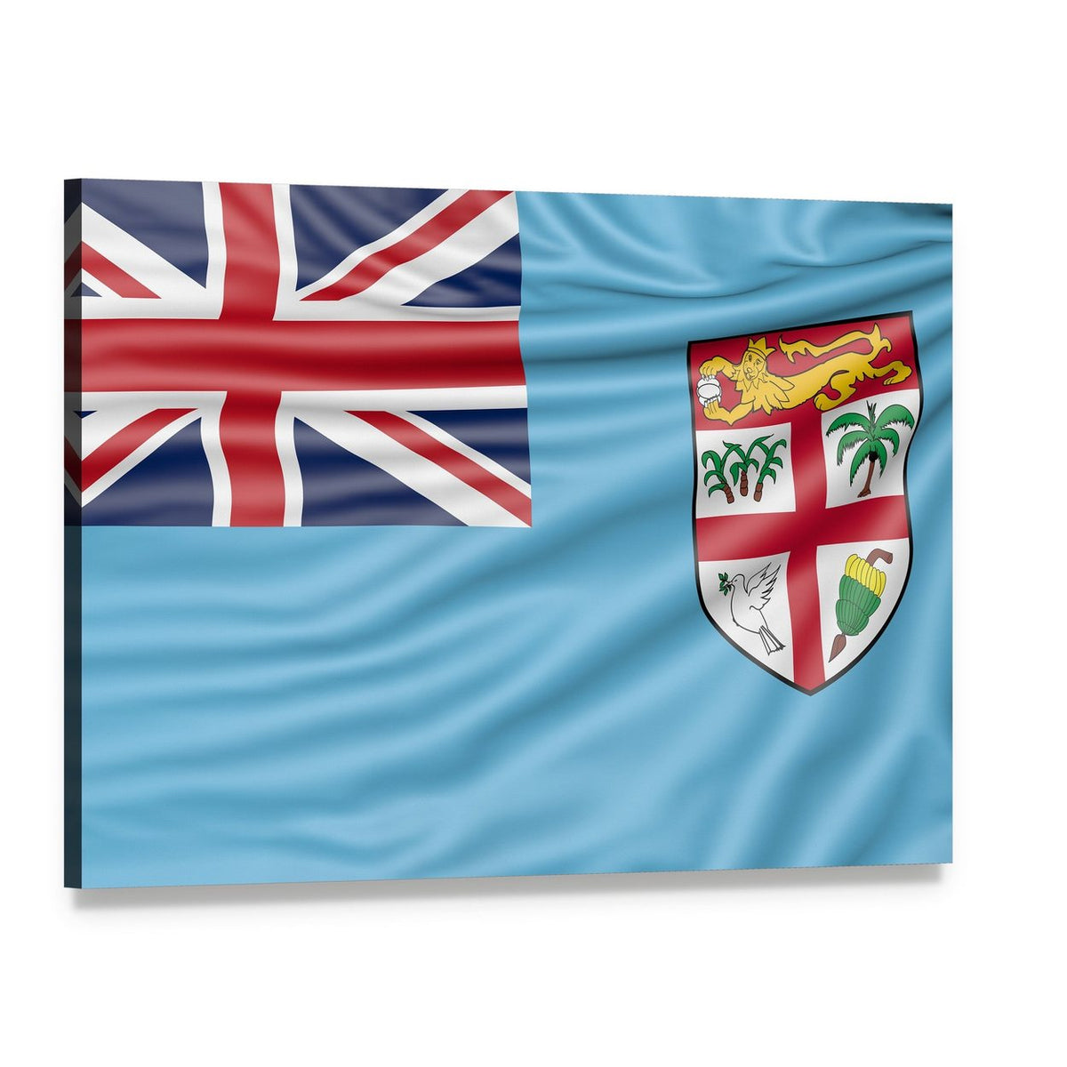 Fiji Flag with Union Jack and Coat of Arms Canvas Wall Art, single panel gallery wrapped canvas, angled product view