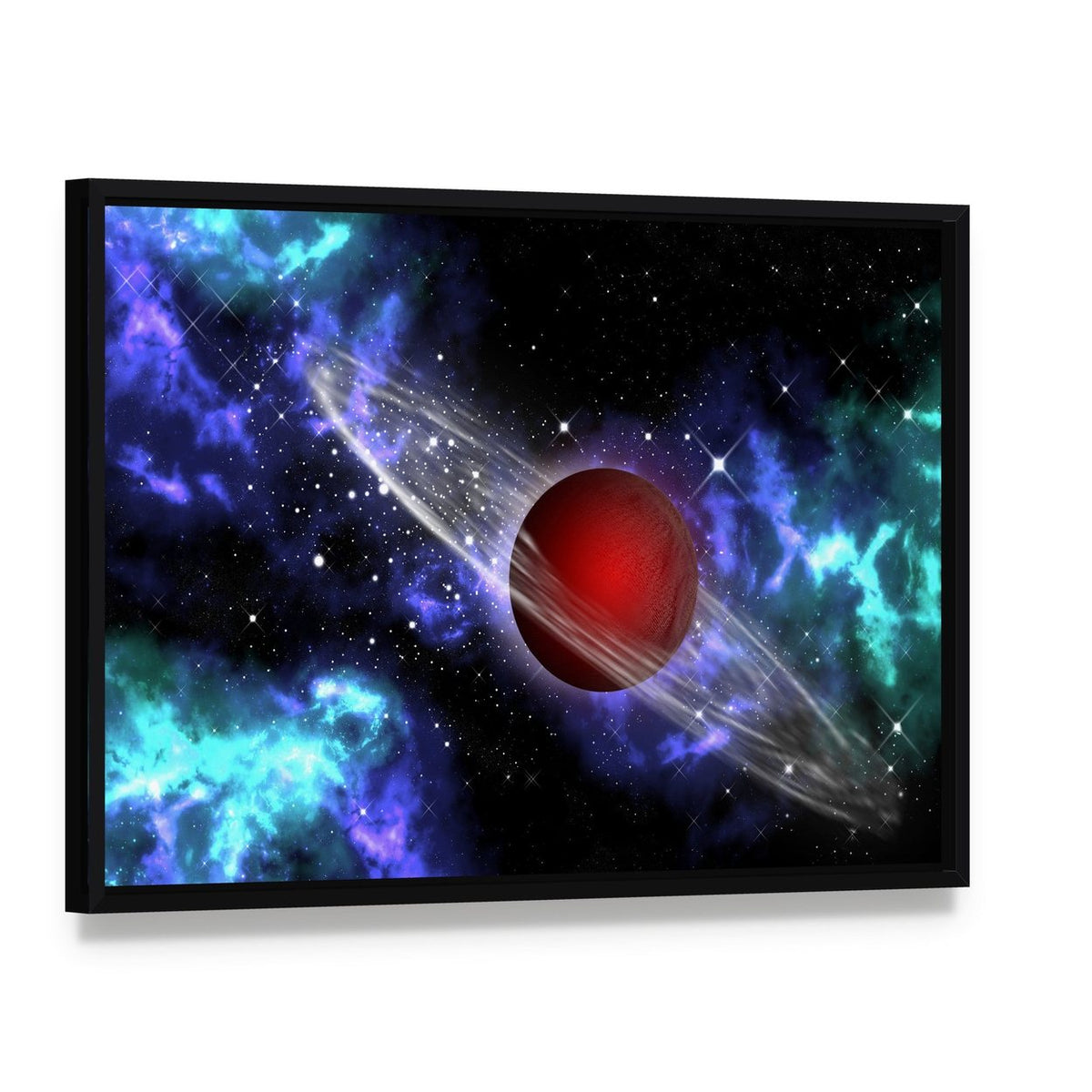 Red Gas Planet in the Orion Canvas Wall Art, framed canvas in a black floater frame, angled product view