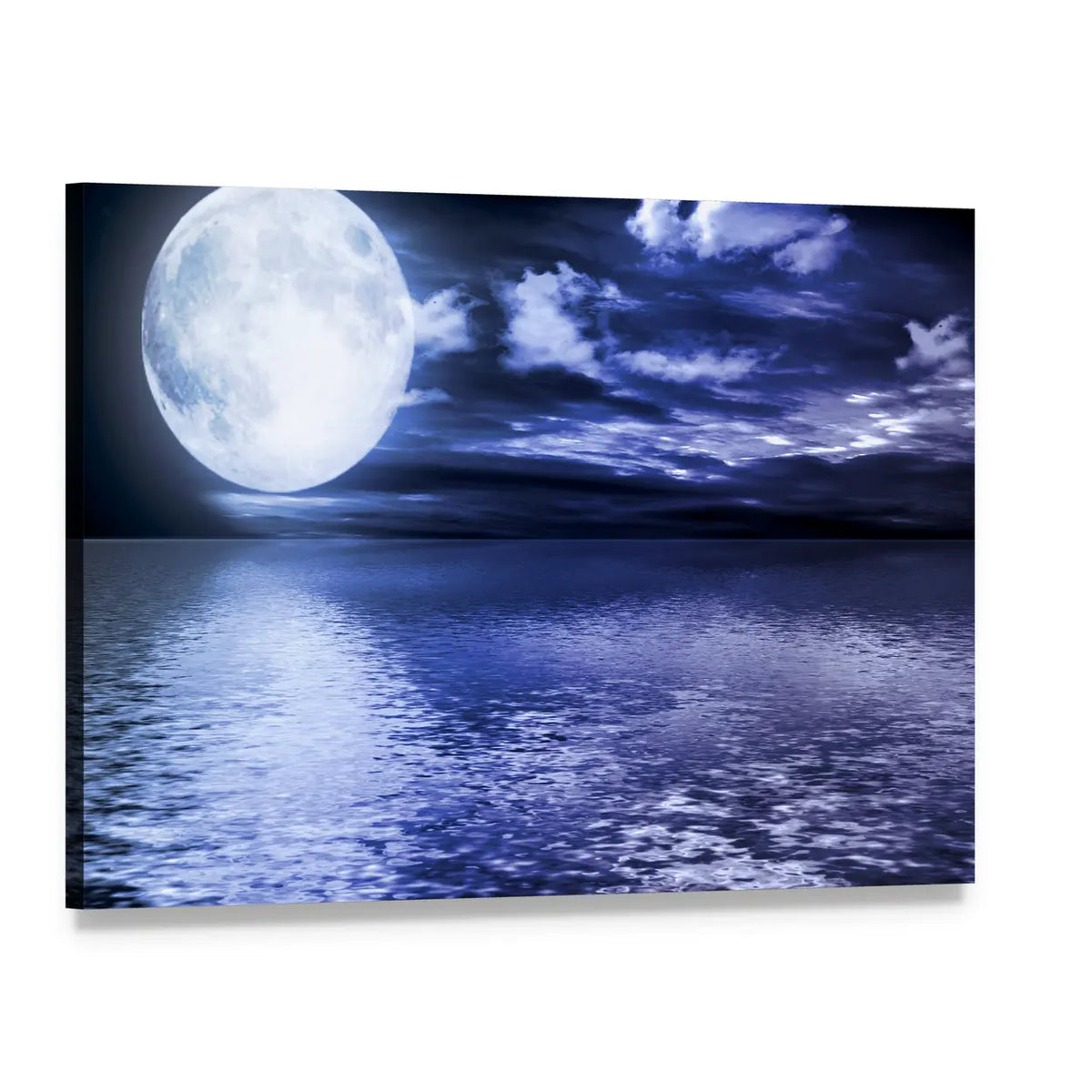 Moon Reflection in Water Canvas Wall Art, single panel gallery wrapped canvas, angled product view