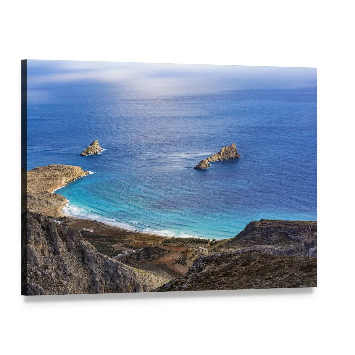 Greek Seascape at Crete Canvas Wall Art, single panel gallery wrapped canvas, angled product view