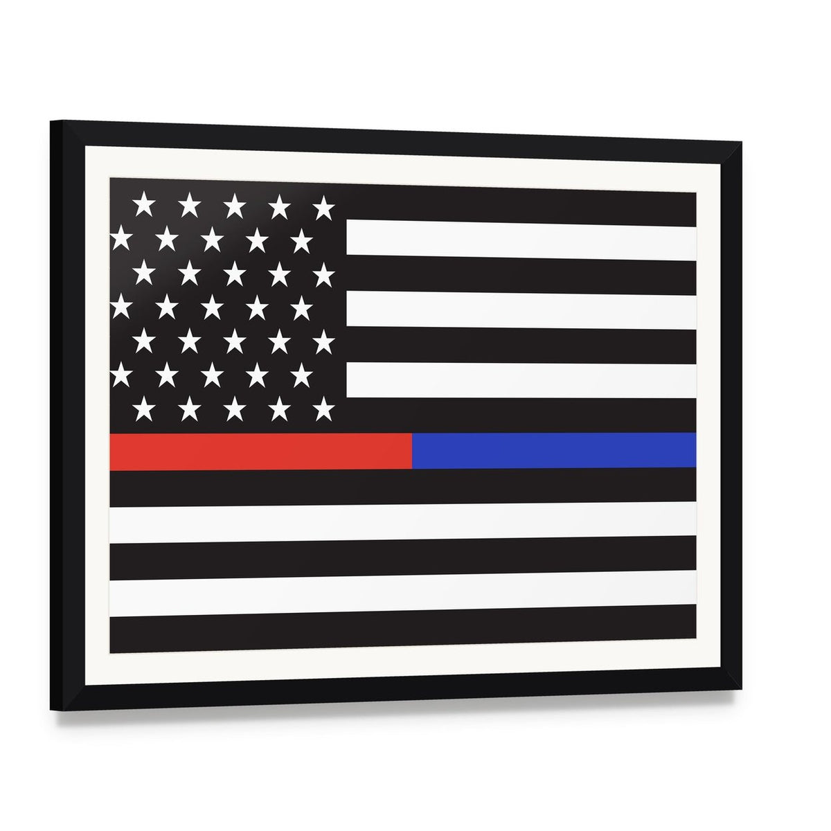 American Firefighters and Paramedics Flag Canvas Wall Art, framed print with white mat and black frame, angled product view