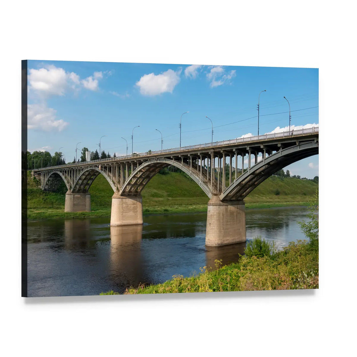 Bridge on Volga River Canvas Wall Art, single panel gallery wrapped canvas, angled product view
