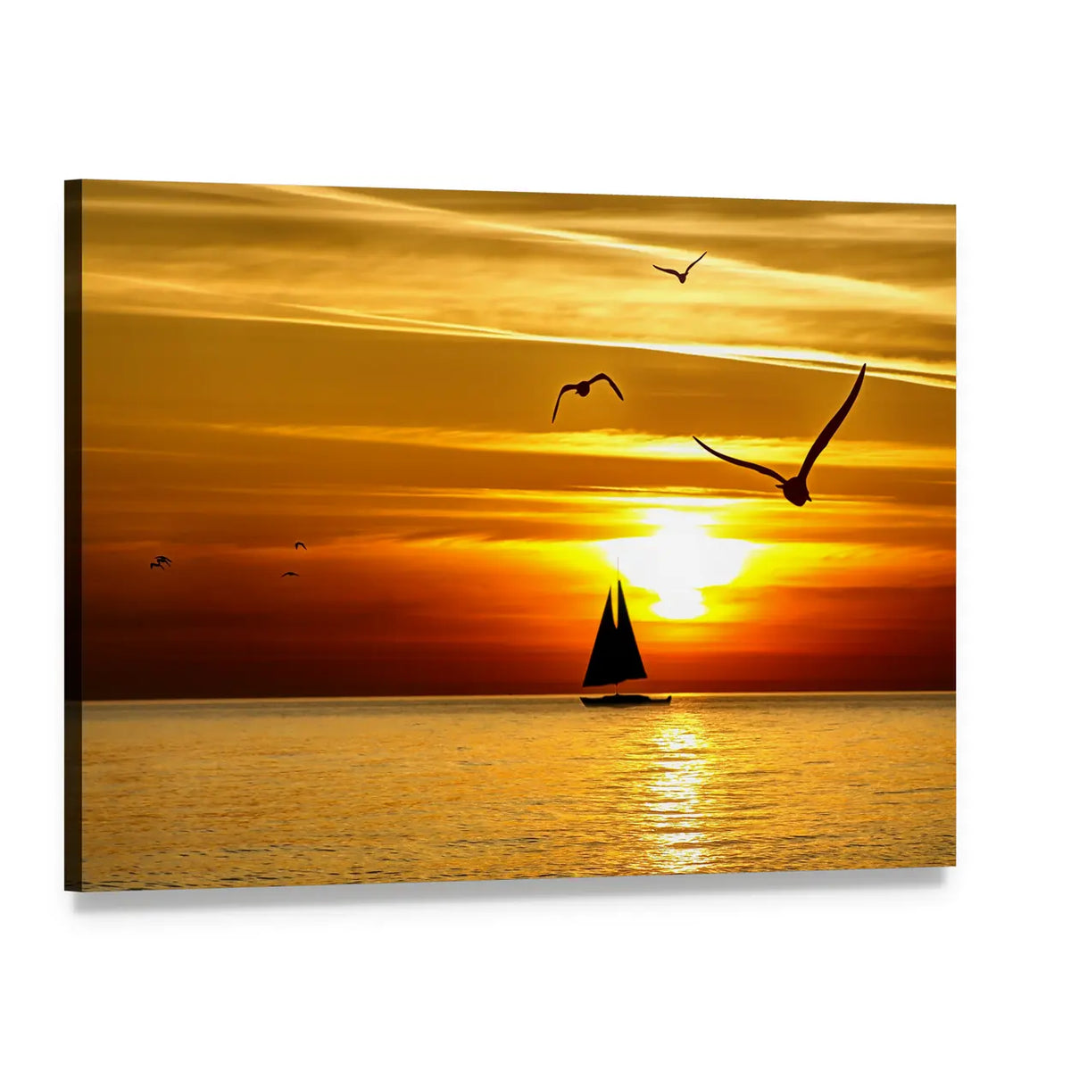 Sailboat at Sunset Canvas Wall Art, single panel gallery wrapped canvas, angled product view