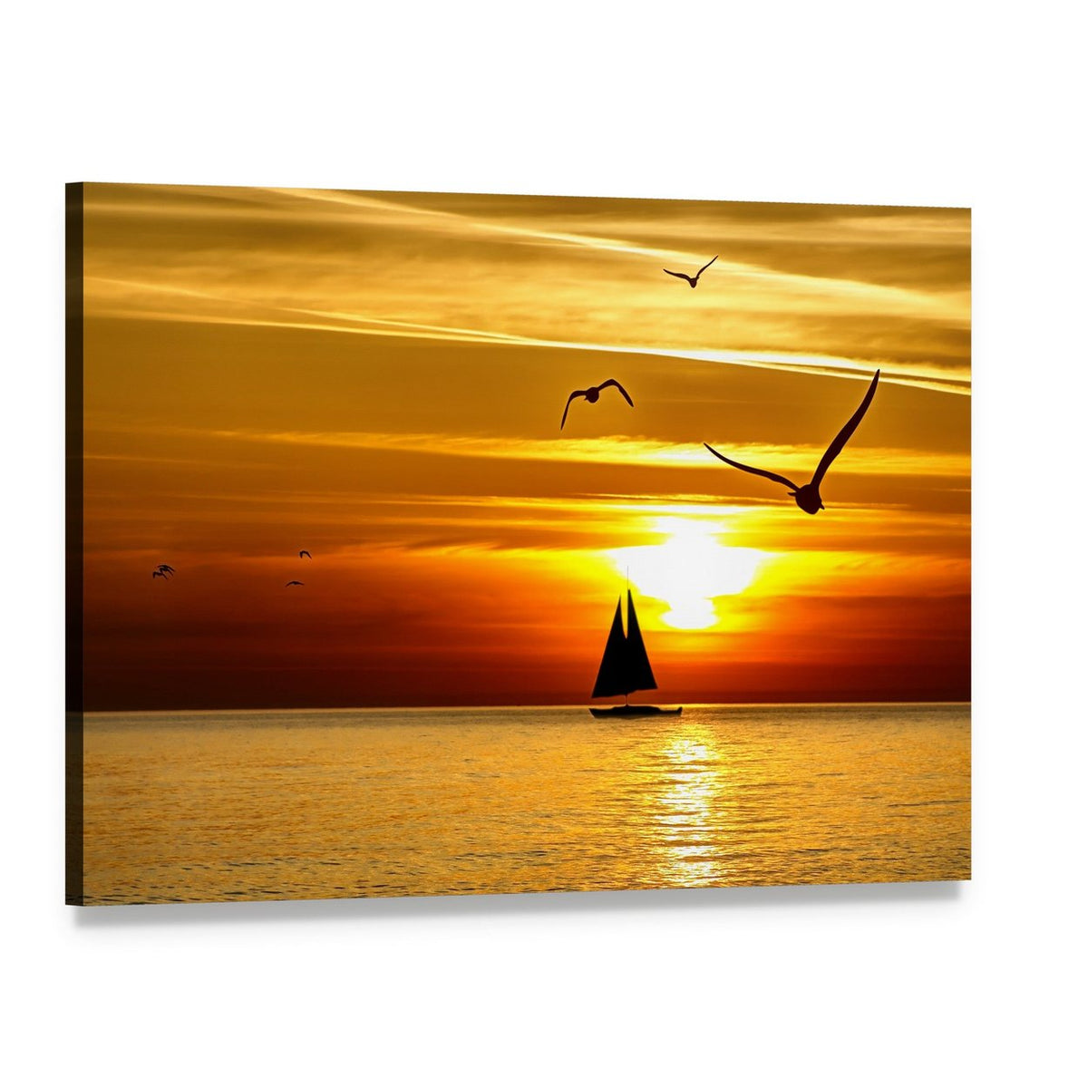 Sailboat Silhouette at Sunset Canvas Wall Art, single panel gallery wrapped canvas, angled product view
