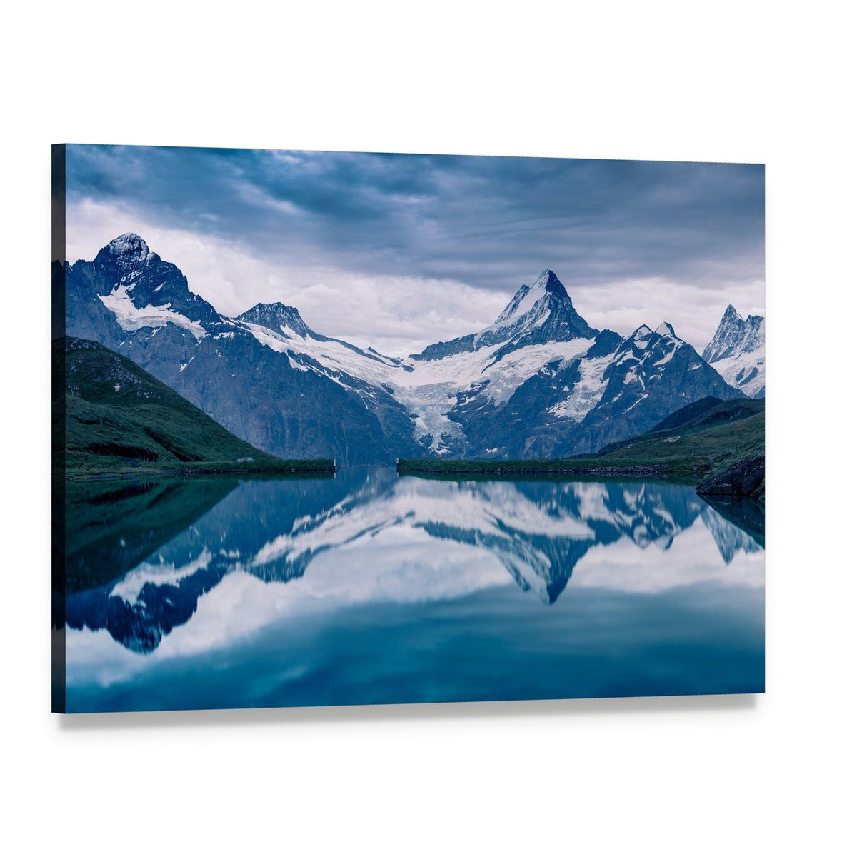 Lake Bachalpsee Reflection Canvas Wall Art, single panel gallery wrapped canvas, angled product view