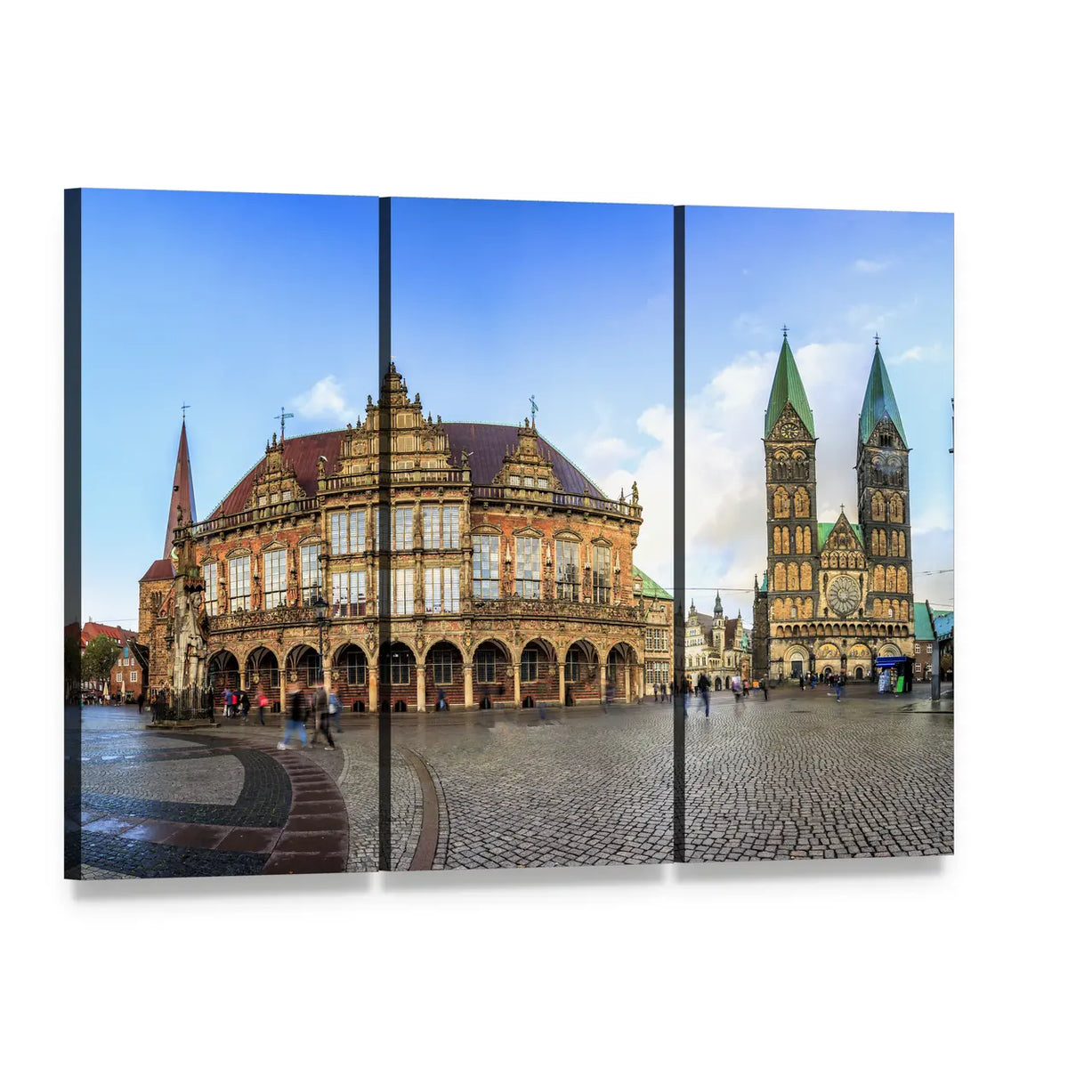 Bremen Main Market Cobblestone Square Canvas Wall Art, 3 panel 3 Horizontal layout gallery wrapped canvas set, angled product view