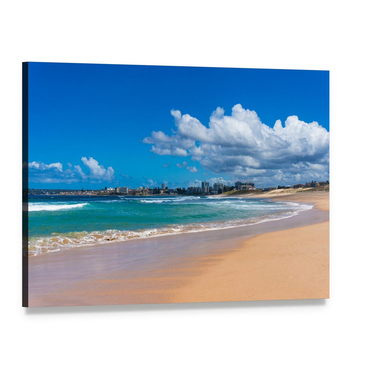 Cronulla Coastline Canvas Wall Art, single panel gallery wrapped canvas, angled product view