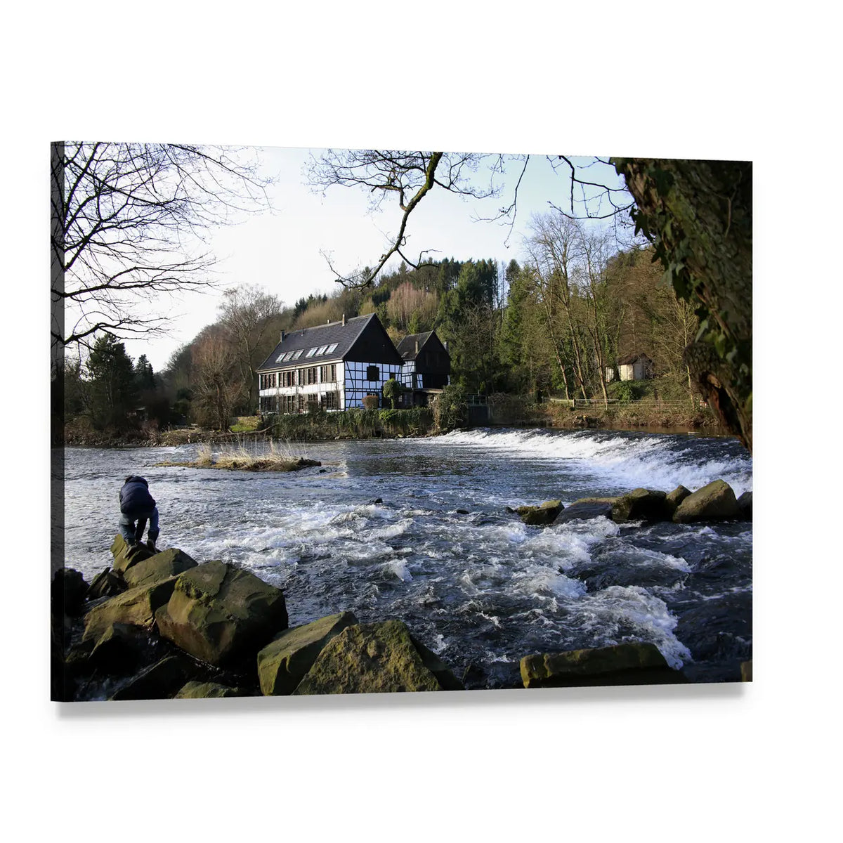 Wupper River, North Rhine Germany Canvas Wall Art, single panel gallery wrapped canvas, angled product view
