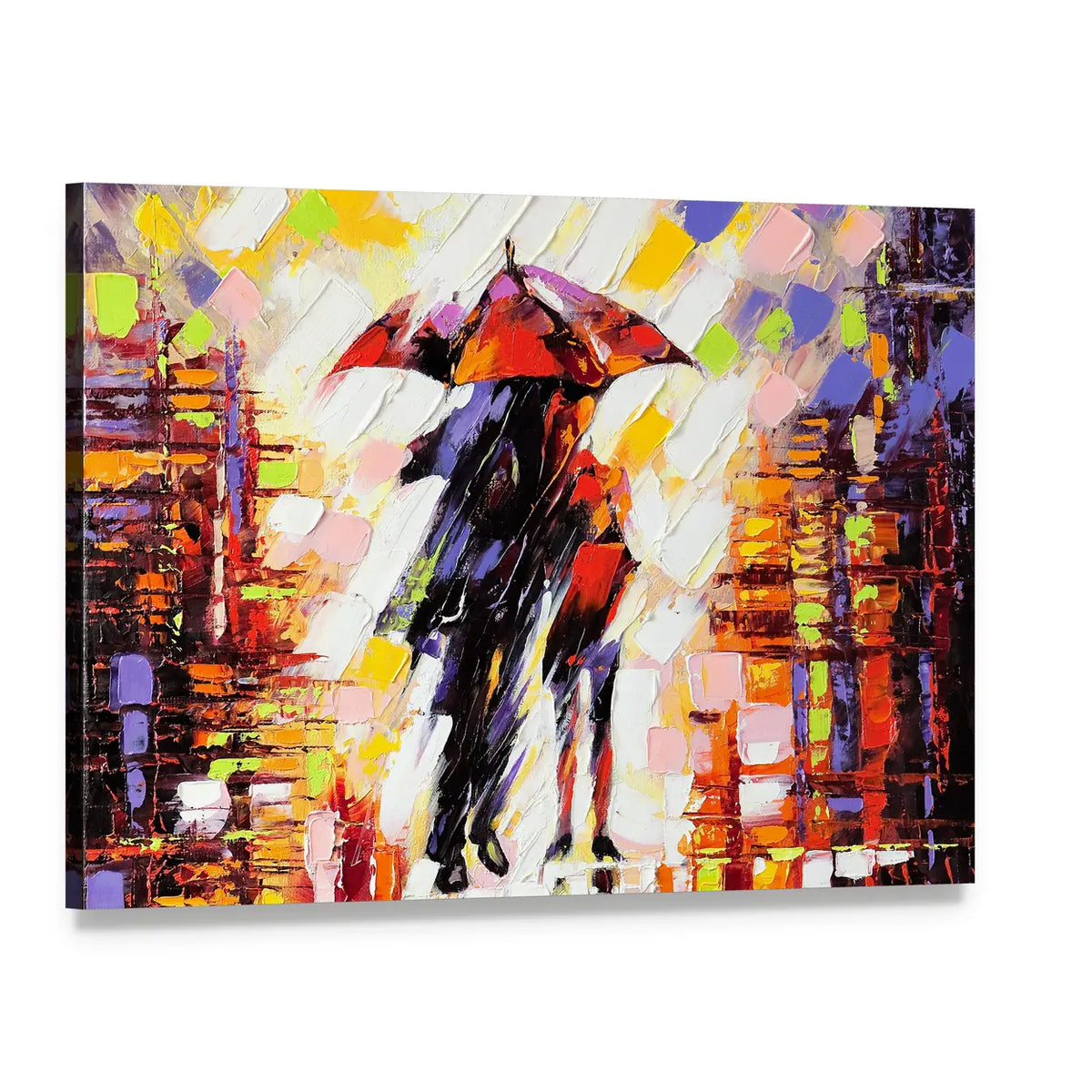 Couple Under an Umbrella Canvas Wall Art, single panel gallery wrapped canvas, angled product view