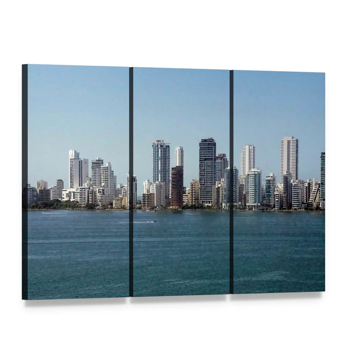 Cartagena New City Skyline Canvas Wall Art, 3 panel 3 Horizontal layout gallery wrapped canvas set, angled product view